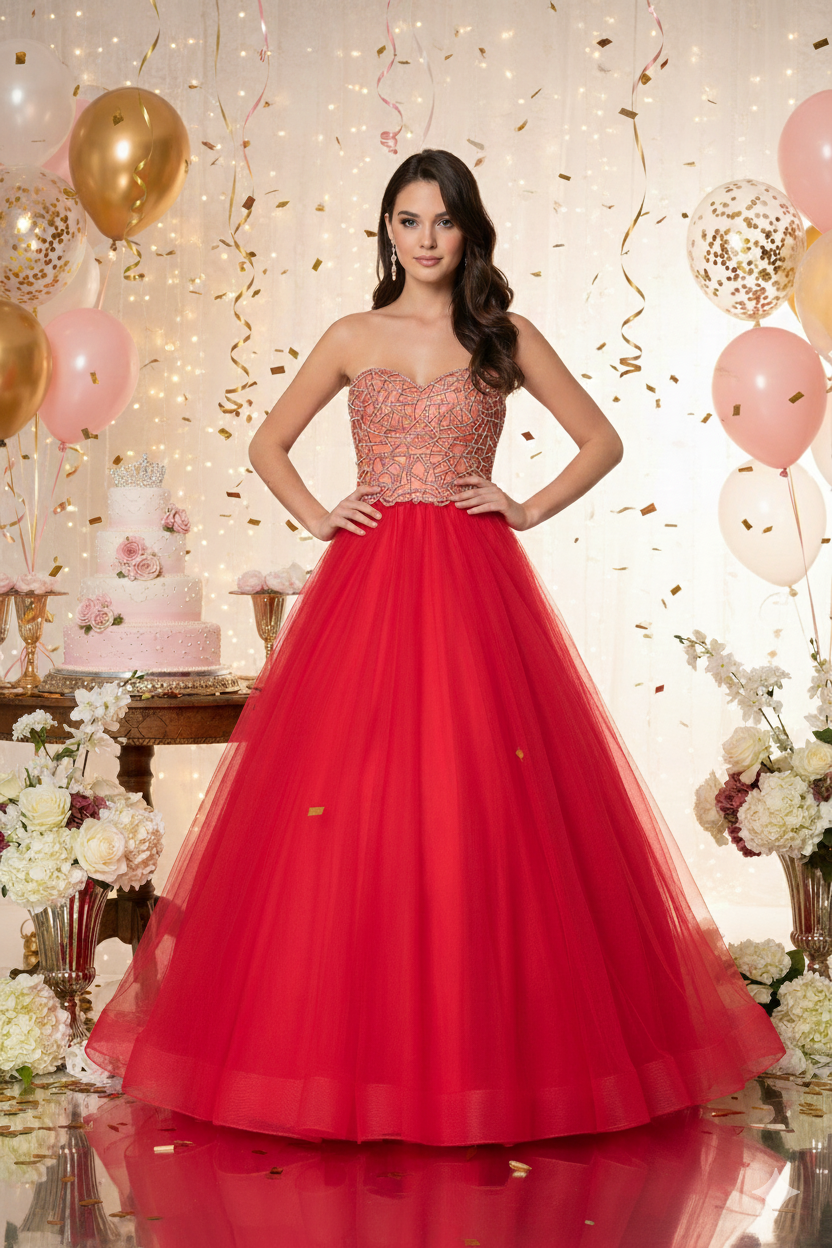The Scarlet Crystal Ball Gown