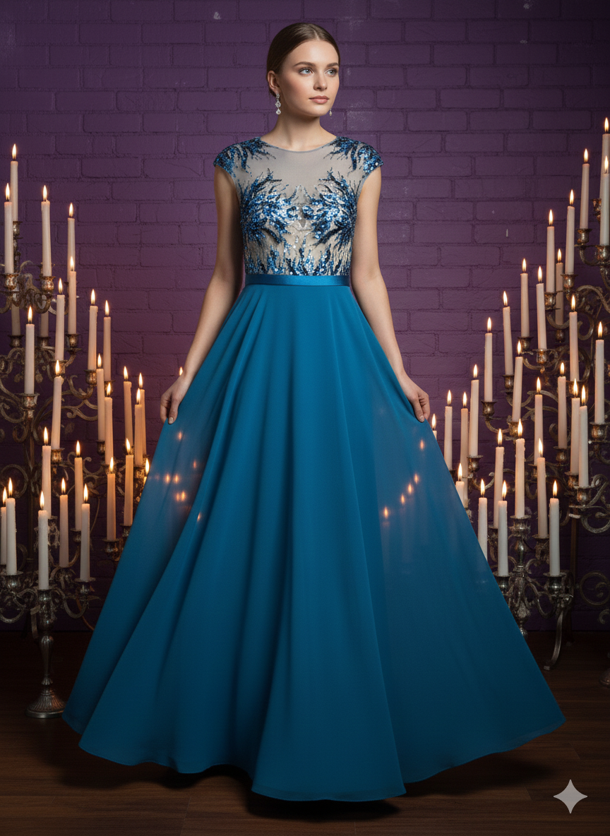 The Teal Illusion Reverie Gown