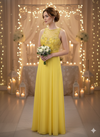 Yellow Aura High-Neck Chiffon Gown