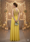 Yellow Aura High-Neck Chiffon Gown