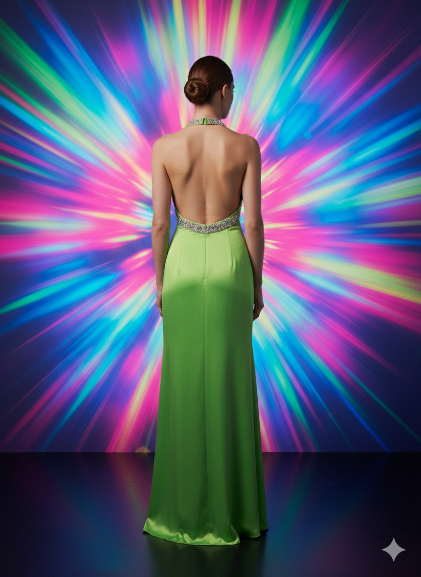 Lime Nova Halter Satin Gown