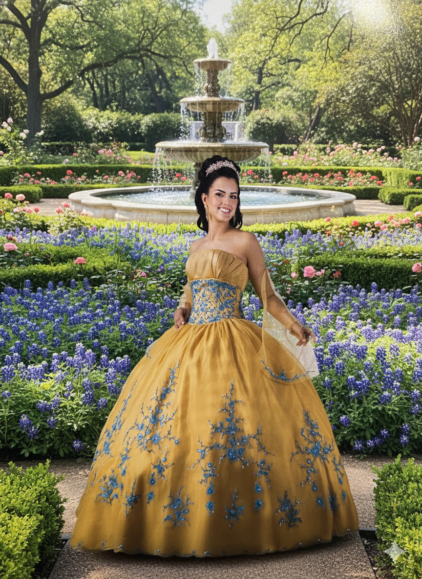 Gold / Turquoise – Quinceañera Ball Gown