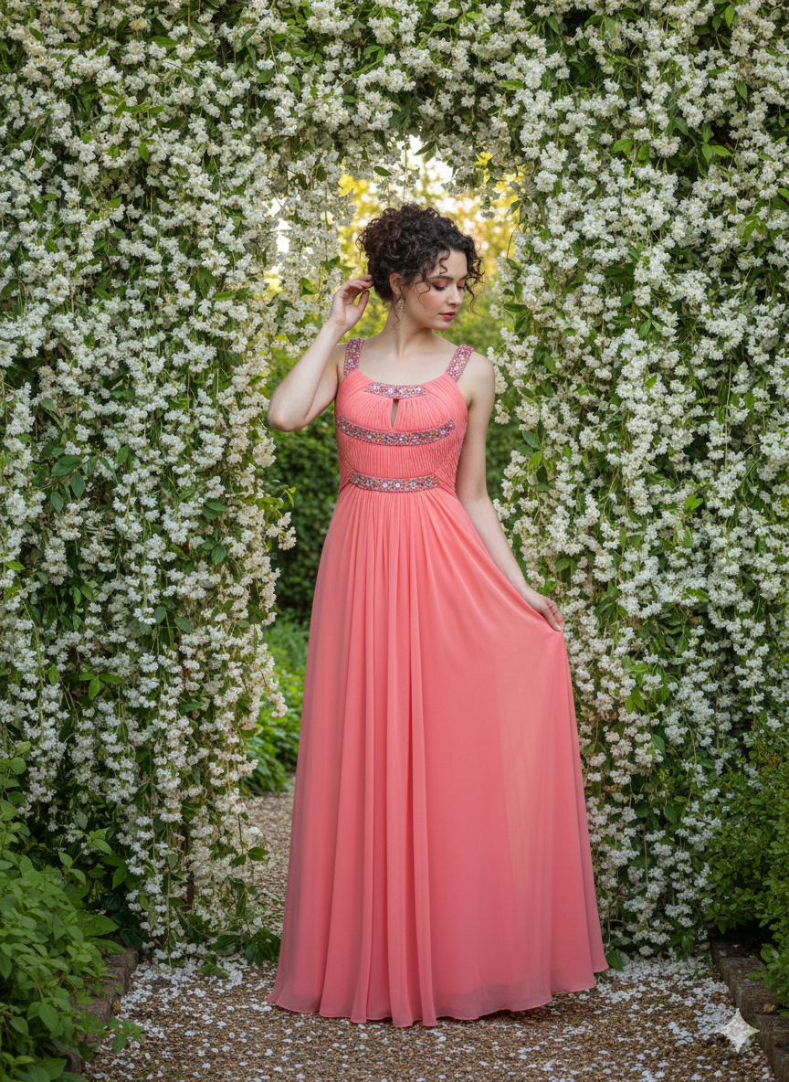 Coral Blossom Halter Gown