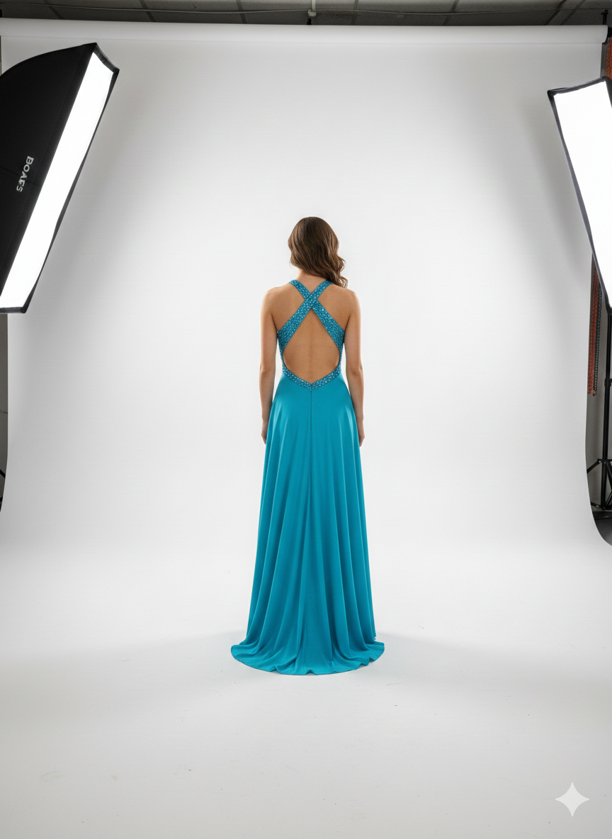 Turquoise Luxe Halter Gown