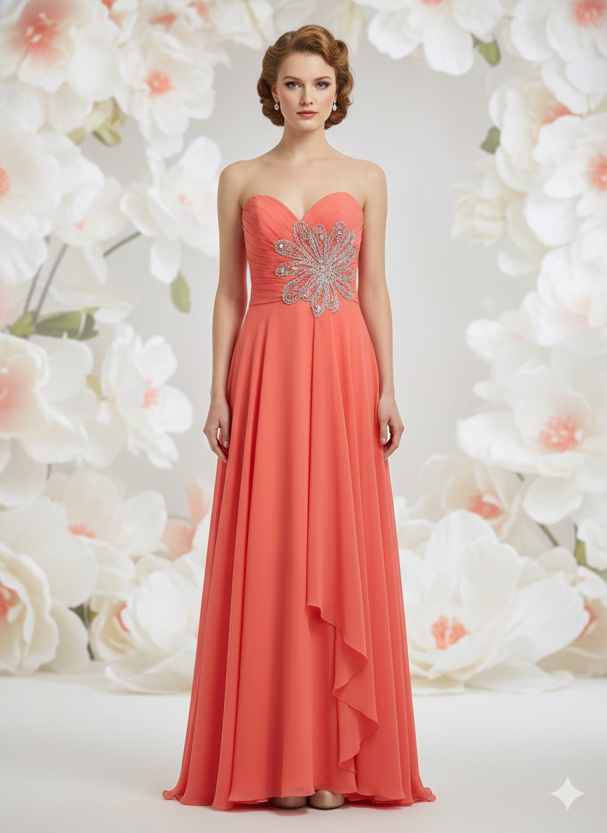 Coral Blossom Sweetheart Gown