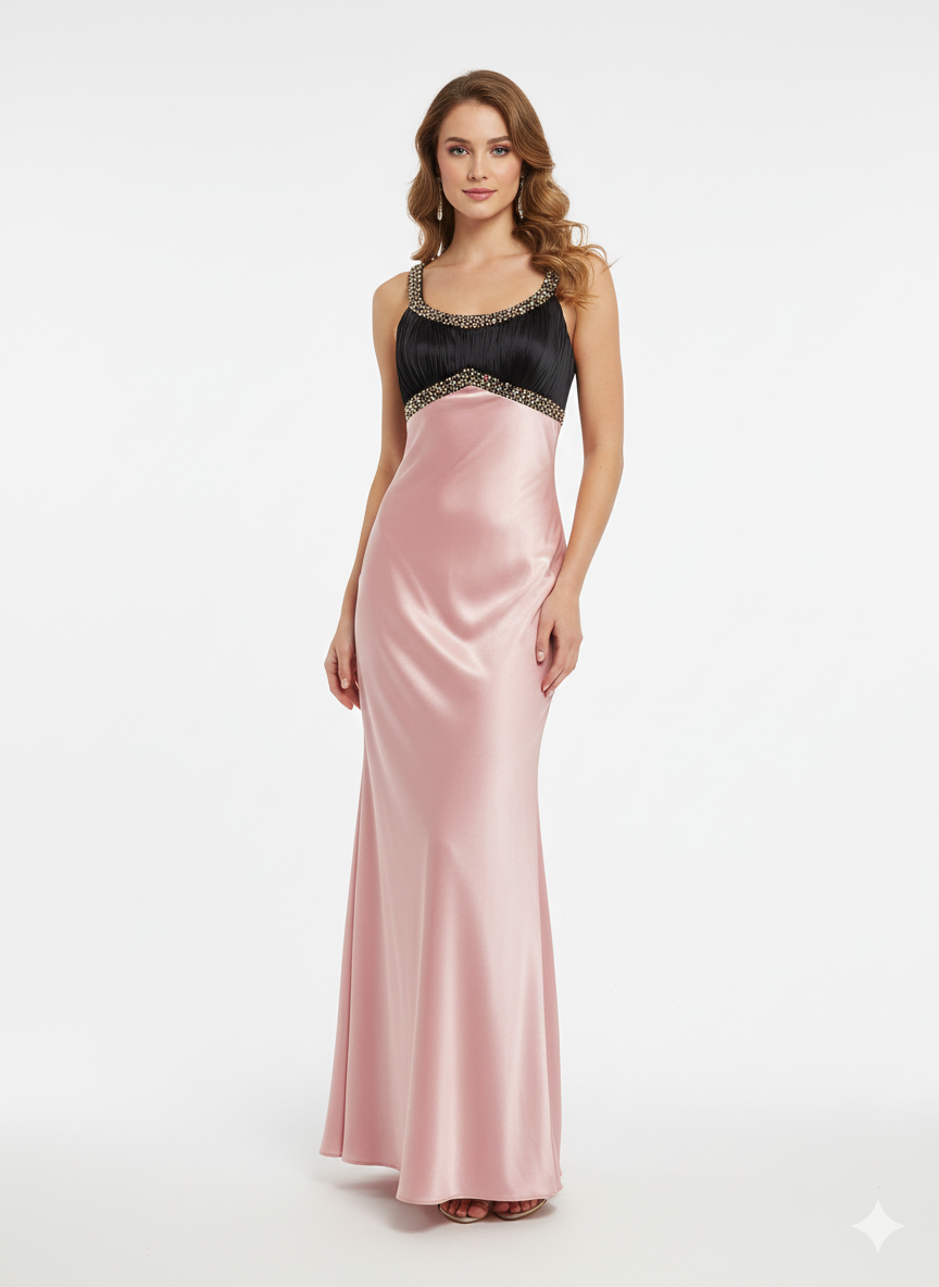 Noir Blush Satin Evening Gown