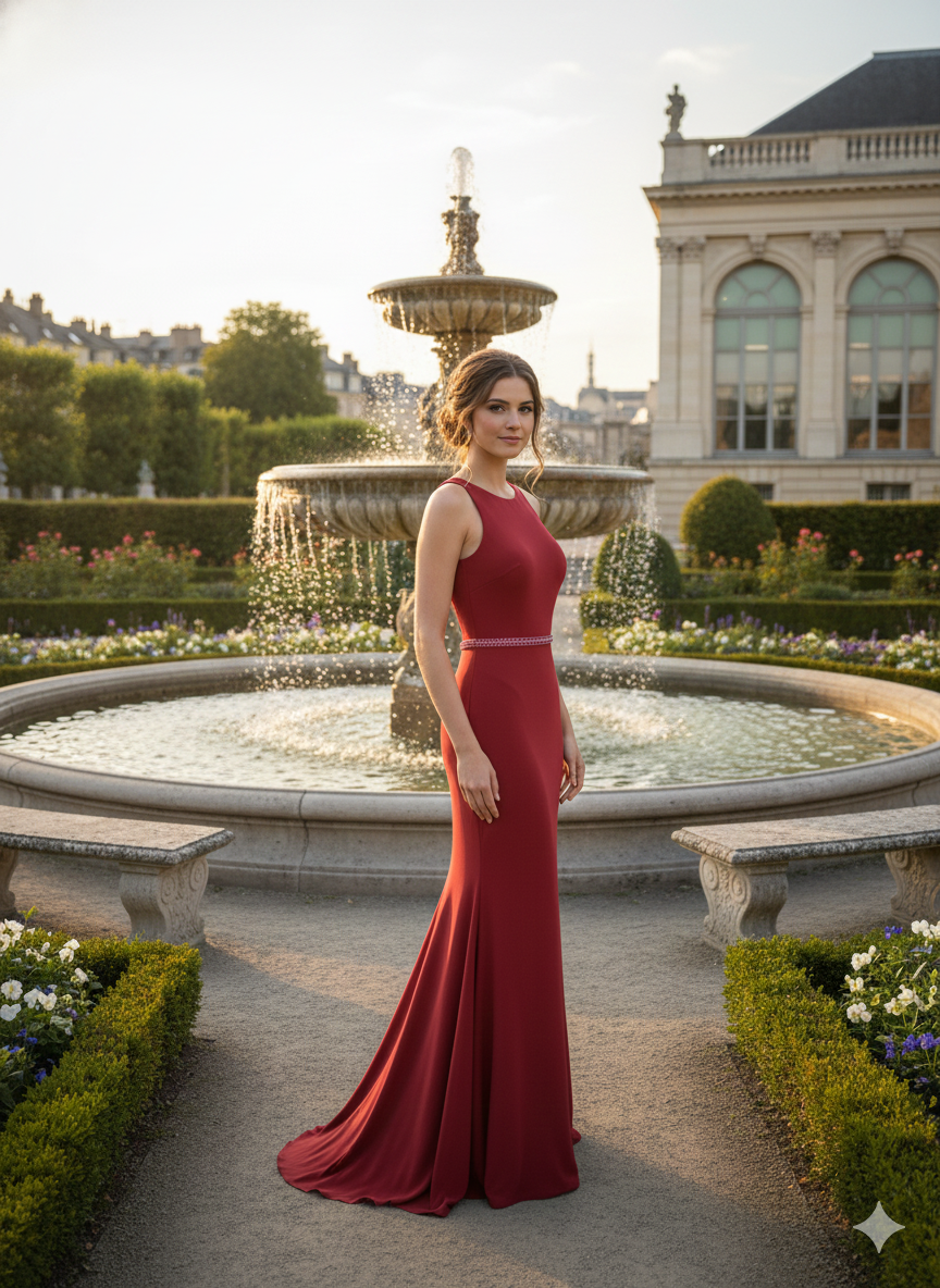 Crimson Grace High-Neck Gown