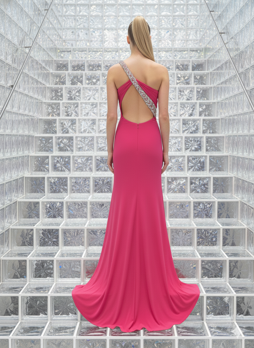Fuchsia One-Shoulder Glam Gown