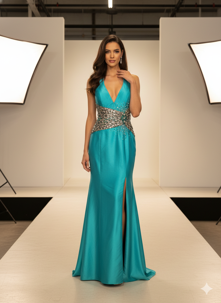 Turquoise Bloom Printed Gown