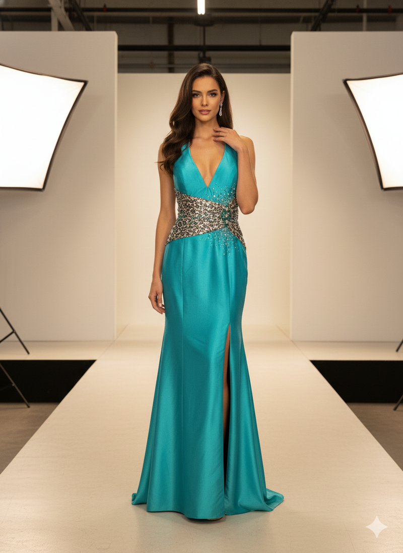 Turquoise Bloom Printed Gown