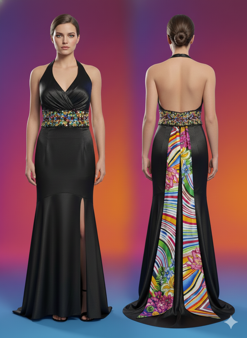Midnight Mosaic Halter Gown