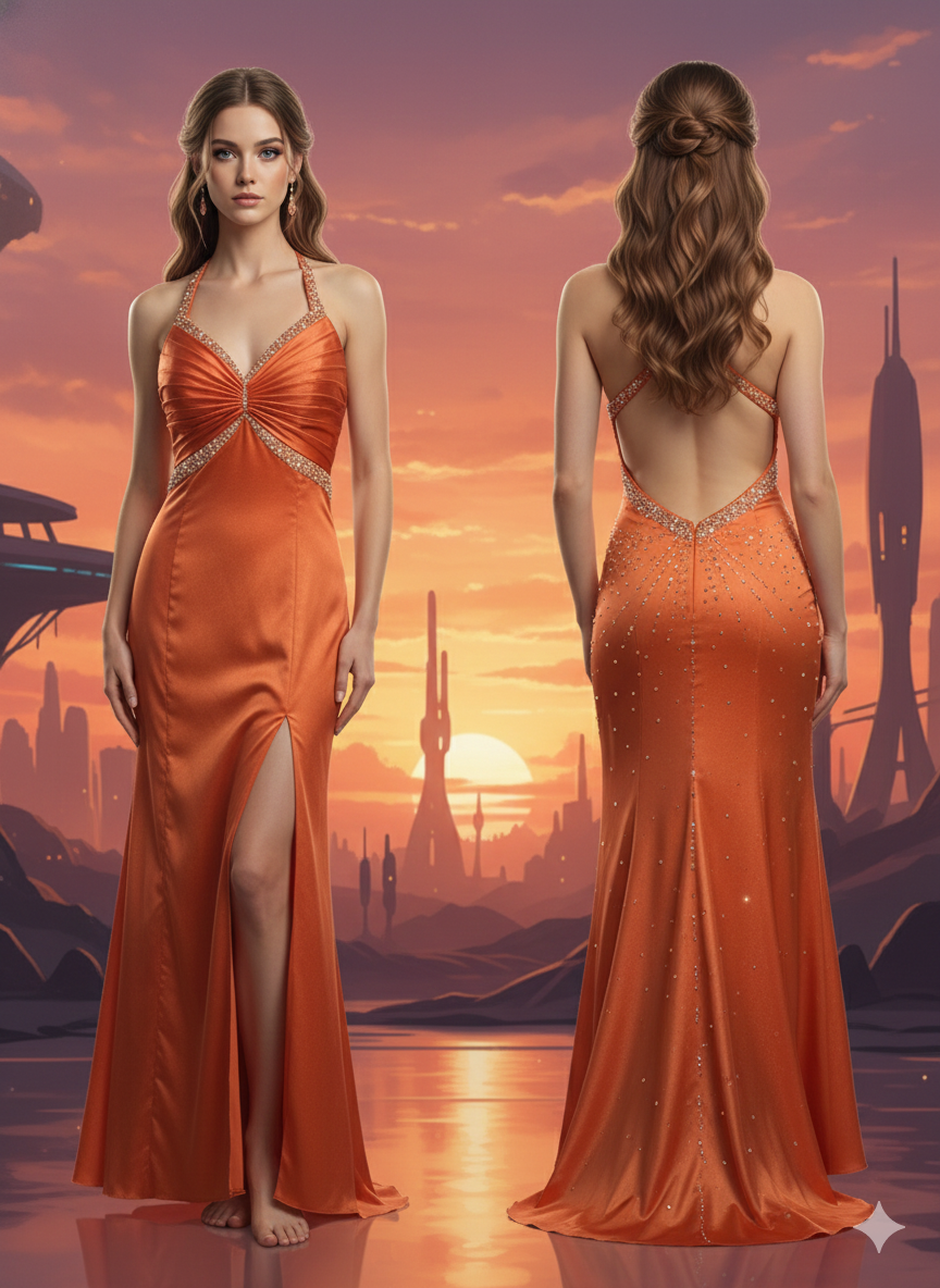 Sunset Ember Halter Gown