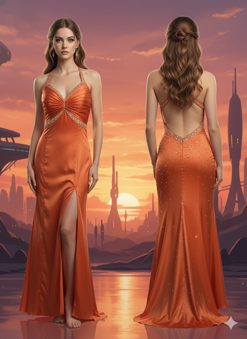 Sunset Ember Halter Gown