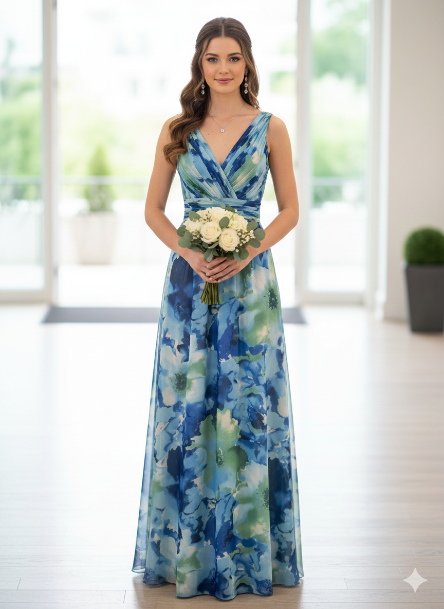Special Occasion Blue Print Gown