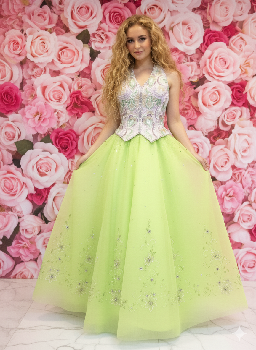 Pink/Lime Green Tulle Gown