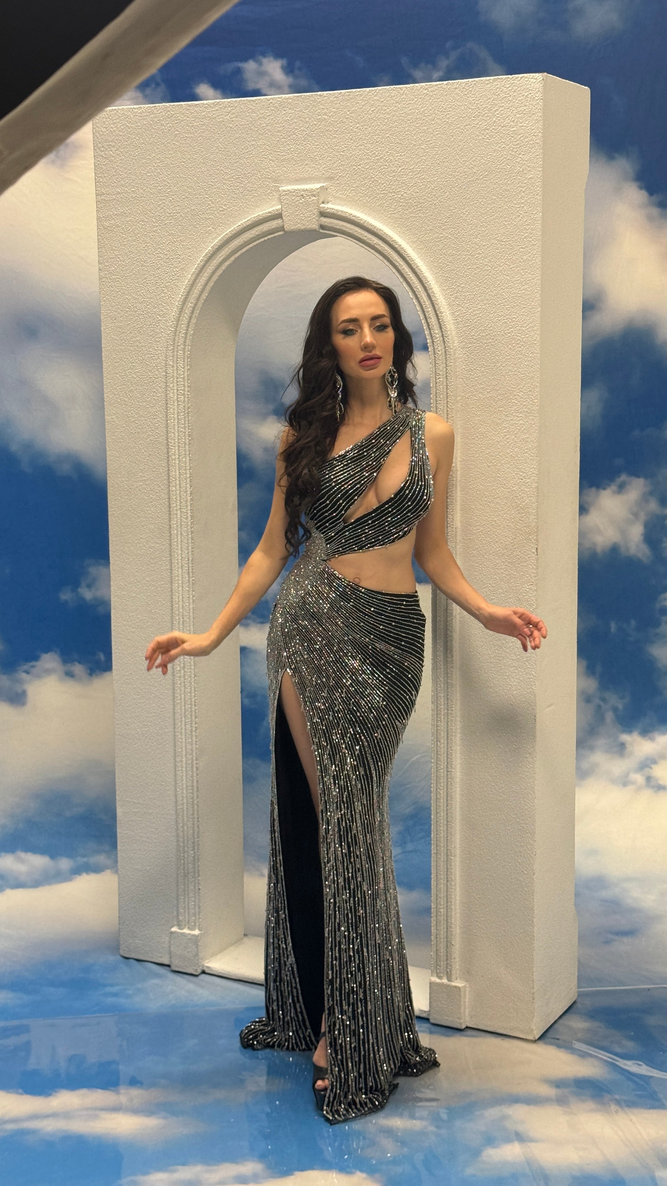 Black/Silver Couture Gown